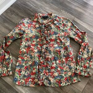 Oscar de La Renta Girls’ Floral Print Ruffle-Accented Top size 10